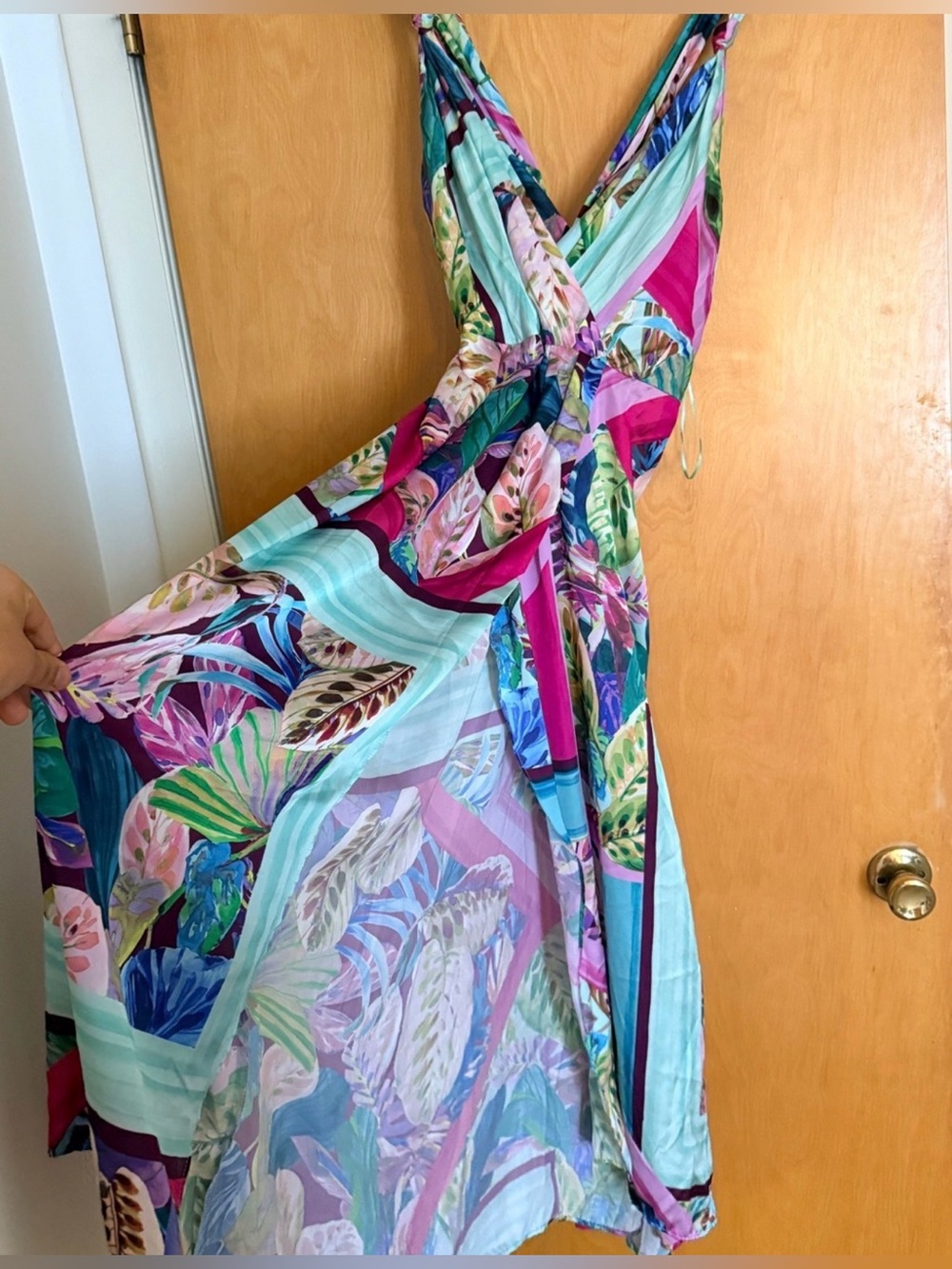 Zara Aqua, Pink and Purple Tropical Print Maxi Dress